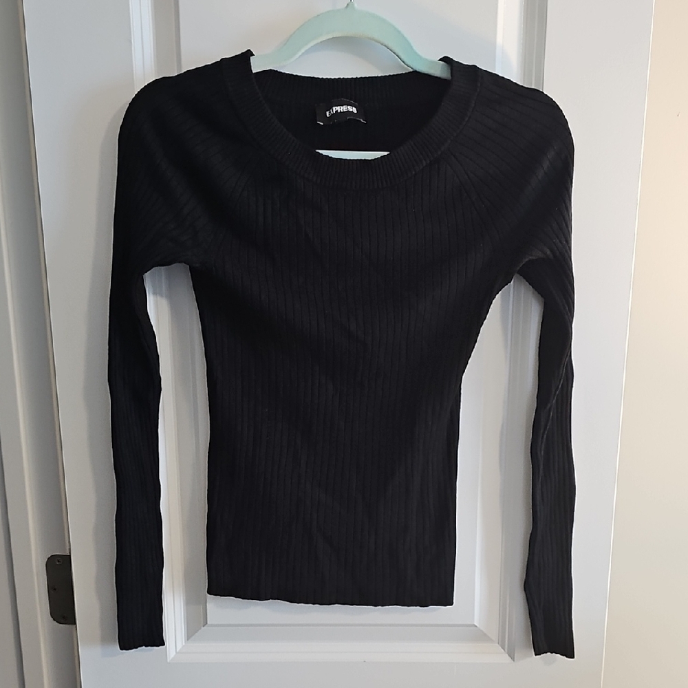 Express Black Ribbed Long Sleeve Top